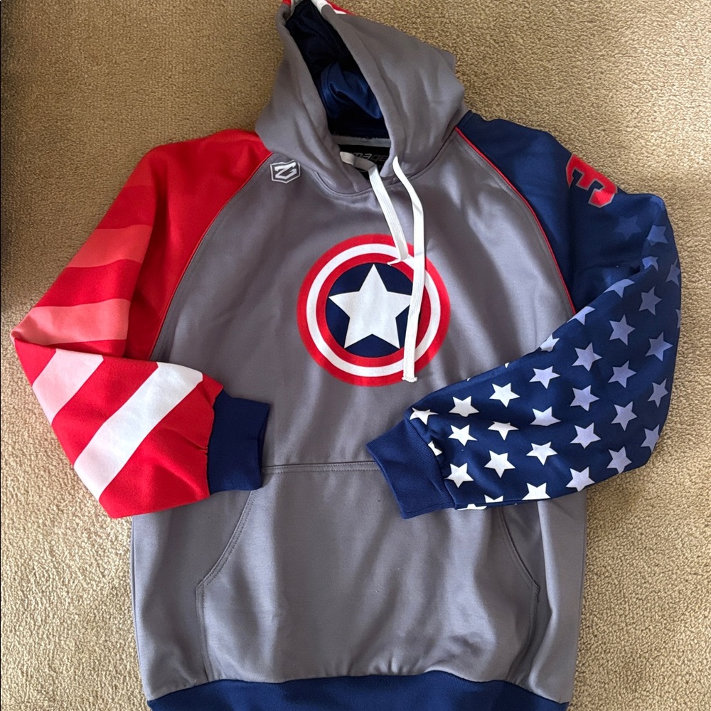 Mens XL patriotic USA stars stripes warm hoodie sweatshirt lacrosse Zimagear Med